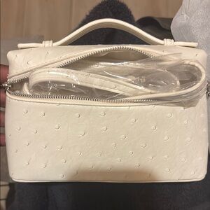 Cream Textured Satchel with Top Handle attachable durable and authentic